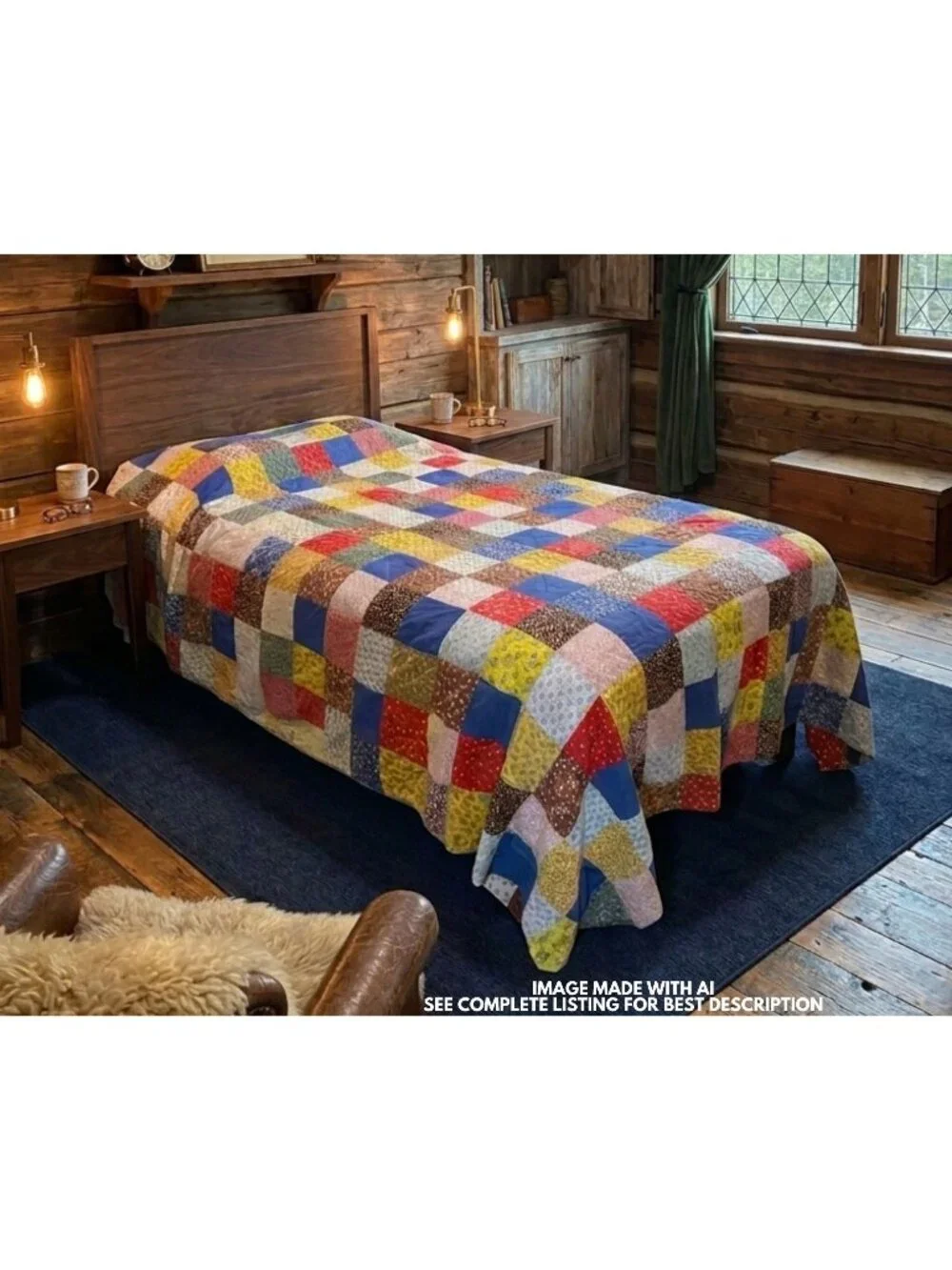 Vintage Scrappy Charm Patchwork Quilt 74 x 84 Country Ditzy Flowers Cabincore